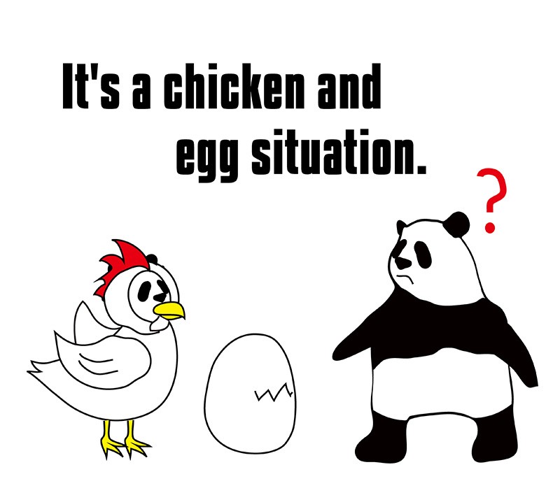 a chicken and egg situationのパンダの絵