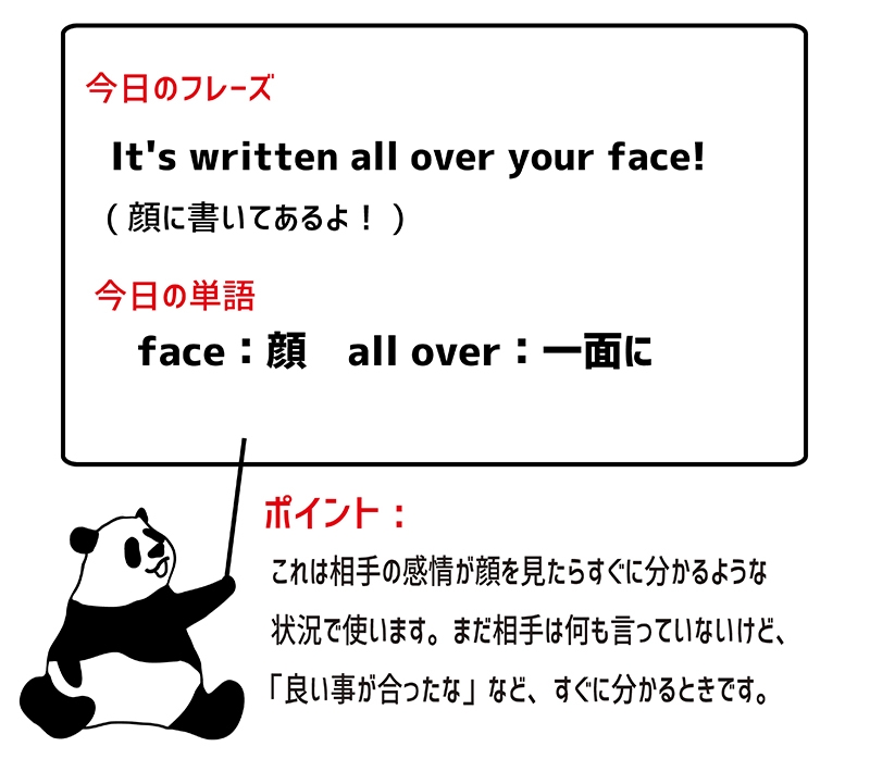 all over one's face のフレーズ