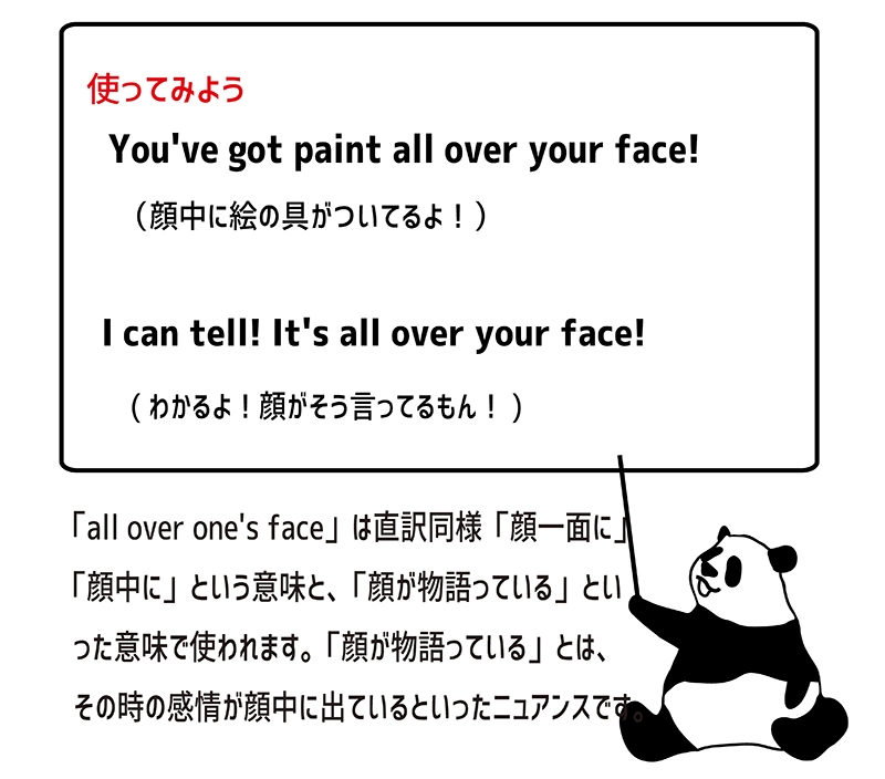 all over one's face の使い方