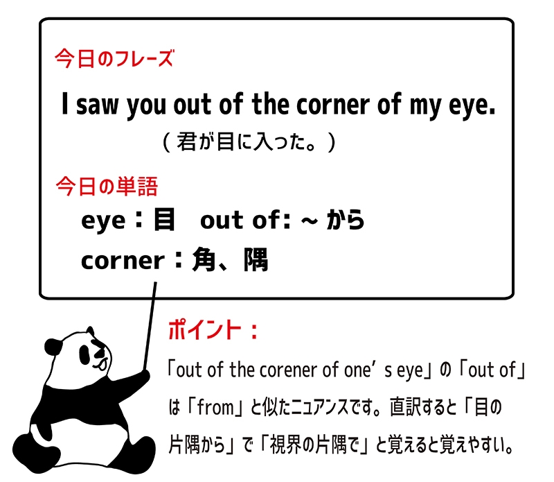 out of the corner of one's eyeのフレーズ