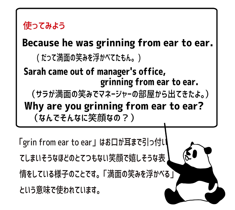 grin from ear to earの使い方