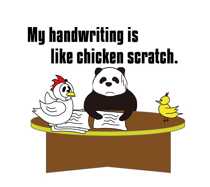 handwriting like chicken scratch のパンダの絵