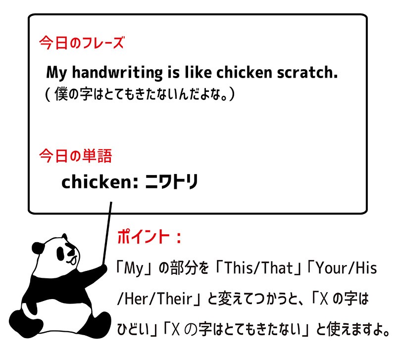 handwriting like chicken scratch のフレーズ