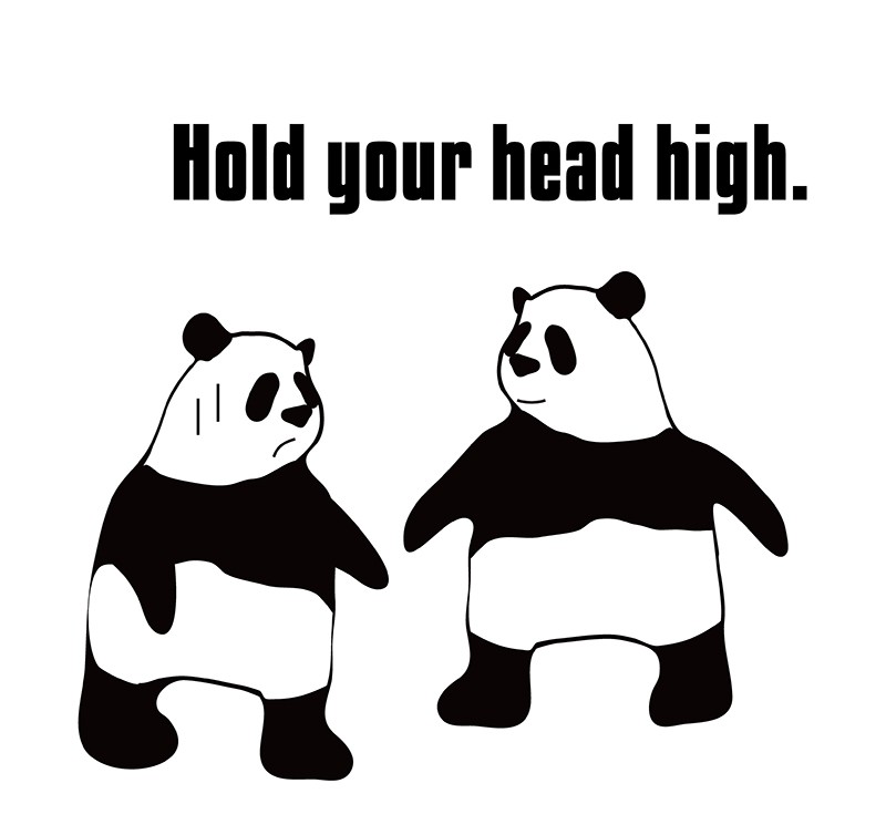 hold one's head (up) highのパンダの絵