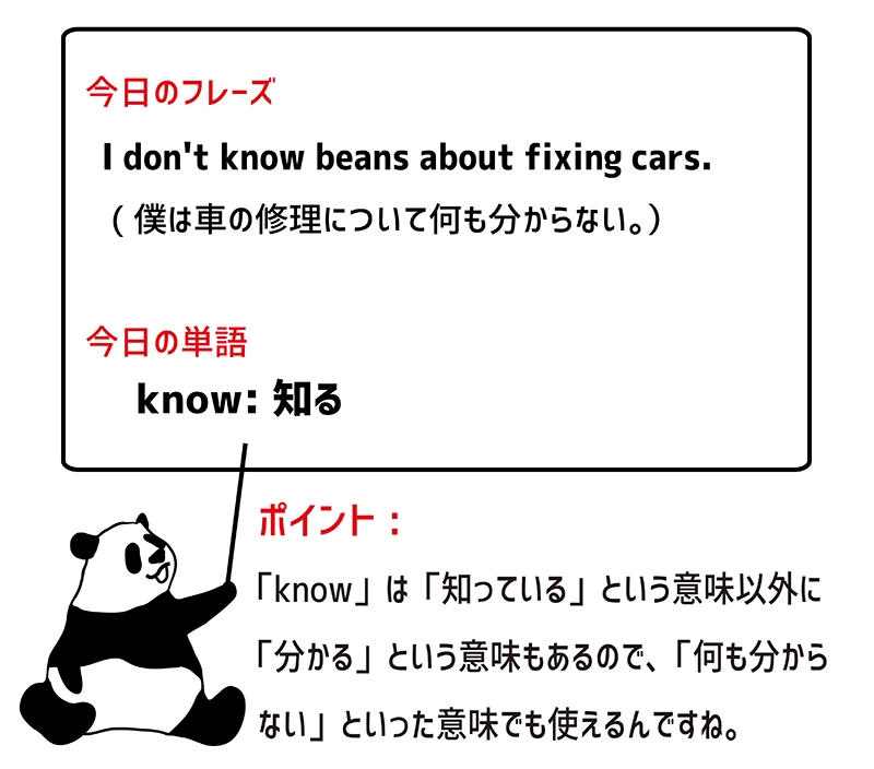 not know beans aboutのフレーズ