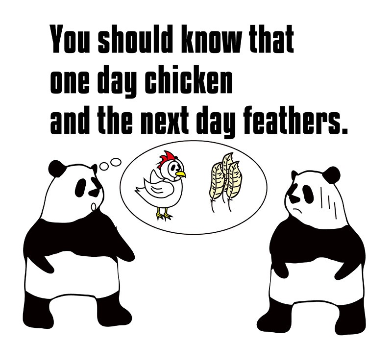 one day chicken and the next day feathersのパンダの絵